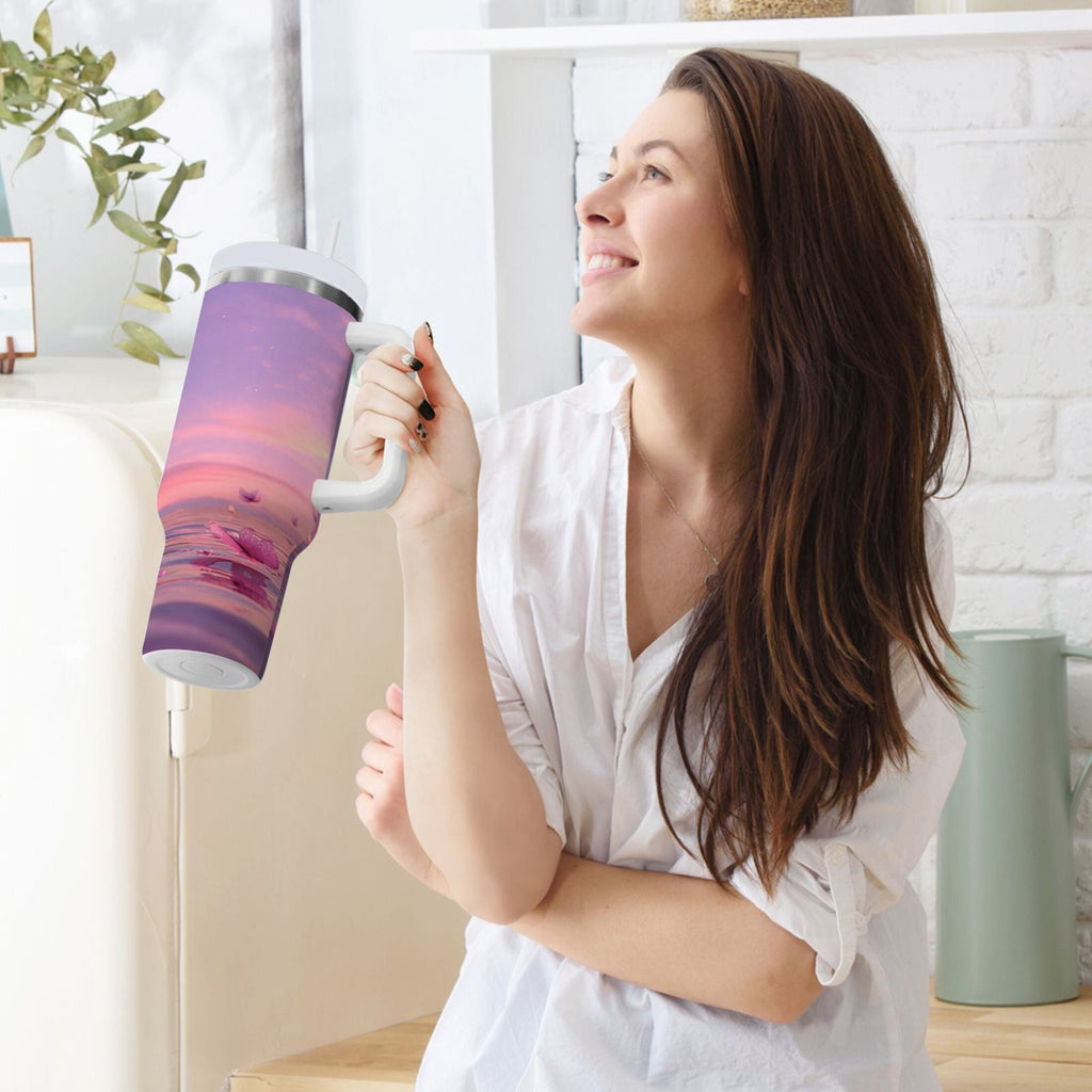 30 oz Insulated Stainless Steel Tumbler Double Wall Stainless Steel Tumbler with 2-Way Drinking Pink Butterflies Flying C492Q