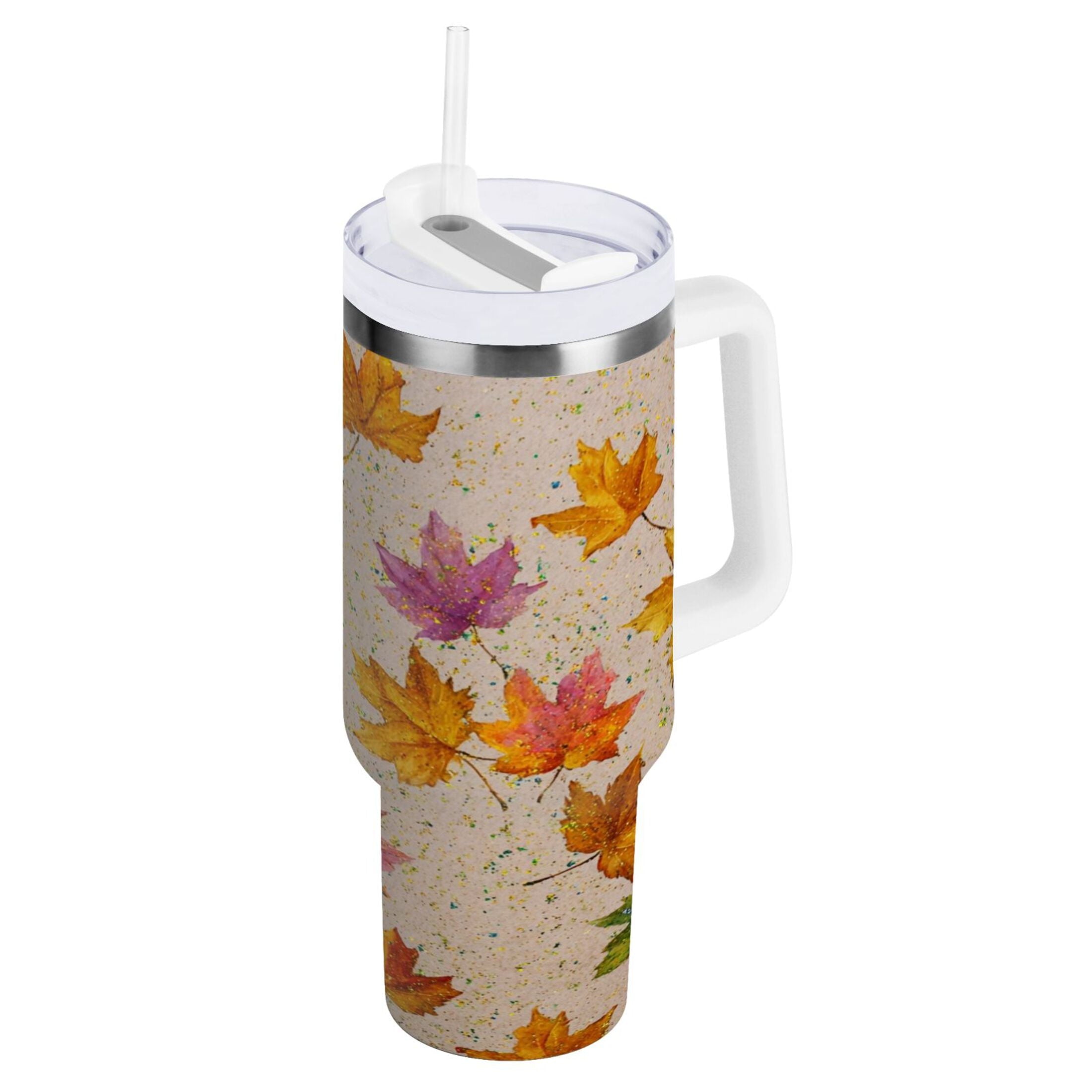 40 oz Insulated Stainless Steel Tumbler Double Wall Stainless Steel Tumbler with 2-Way Drinking Colored Autumn Leaves C452W