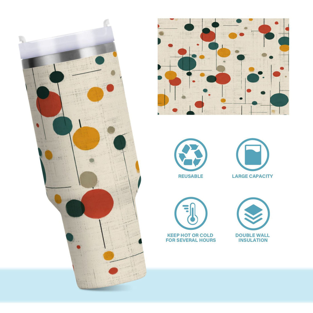 30 oz Insulated Stainless Steel Tumbler Double Wall Stainless Steel Tumbler with 2-Way Drinking Colorful Dots and Lines C646Y