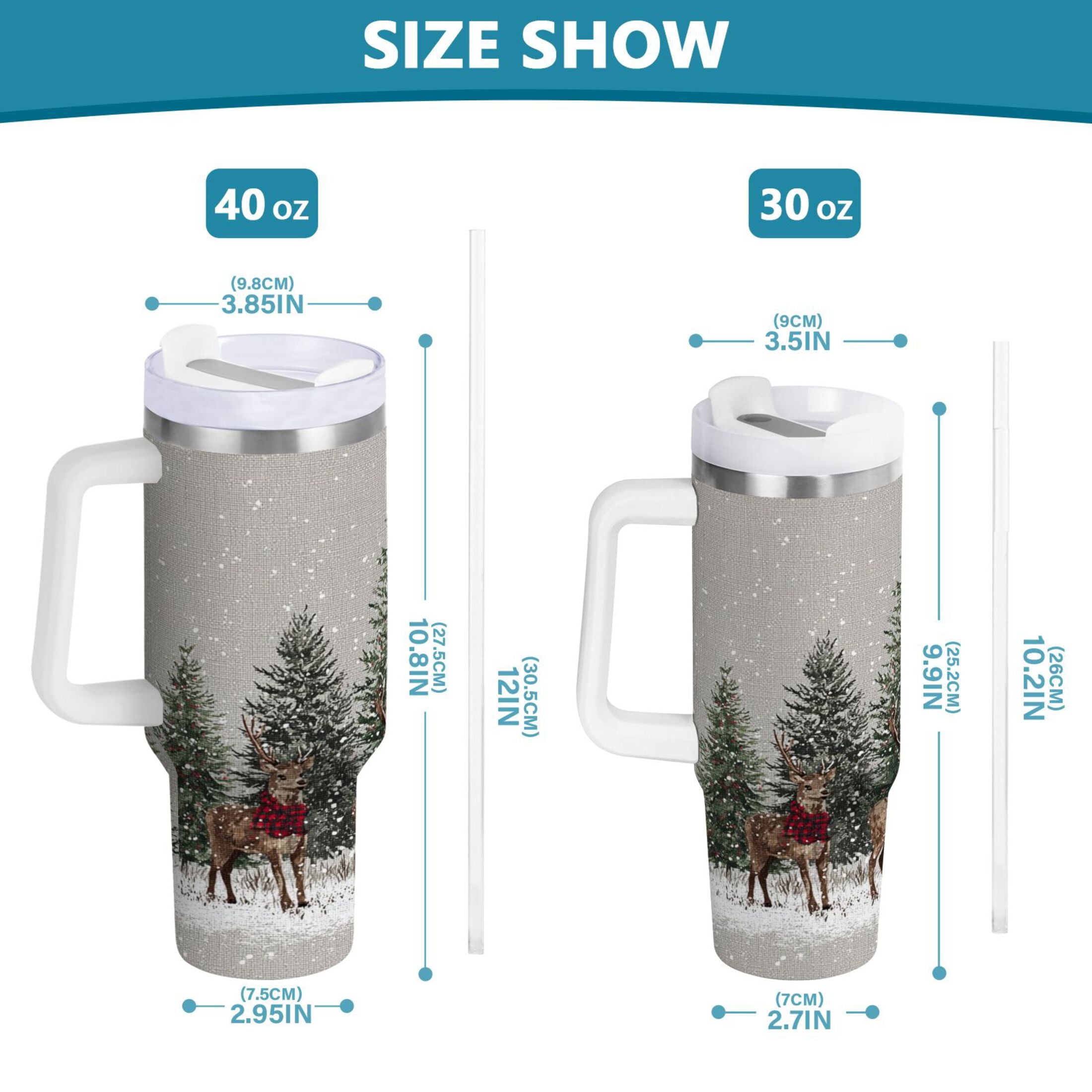 30 oz Insulated Stainless Steel Tumbler Double Wall Stainless Steel Tumbler with 2-Way Drinking Christmas Deer and Snowmen C619H