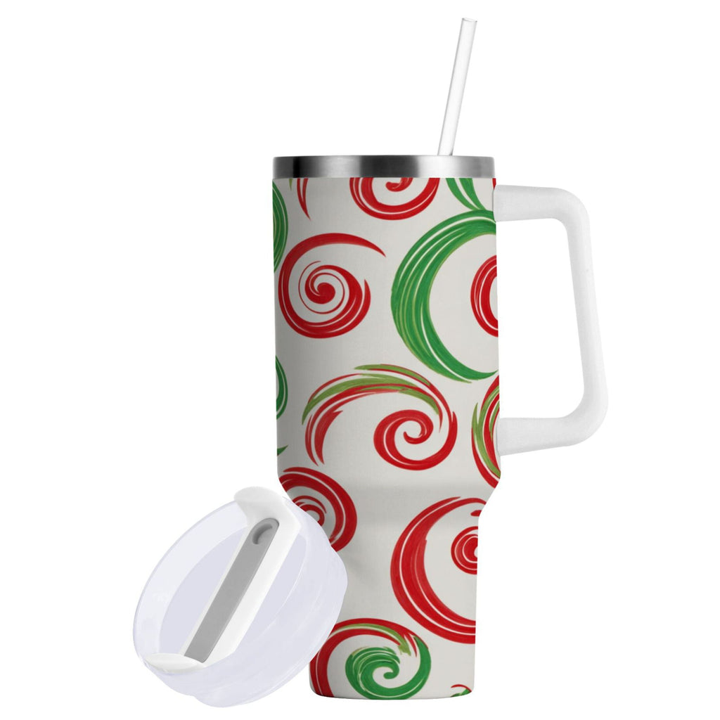 40 oz Insulated Stainless Steel Tumbler Double Wall Stainless Steel Tumbler with 2-Way Drinking Red and Green Swirls C539J