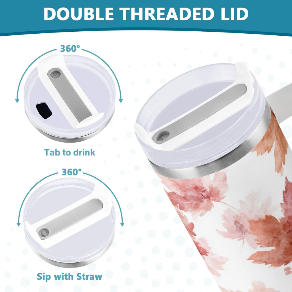 30 oz Insulated Stainless Steel Tumbler Double Wall Stainless Steel Tumbler with 2-Way Drinking Watercolor Pink Maple Leaves C624G