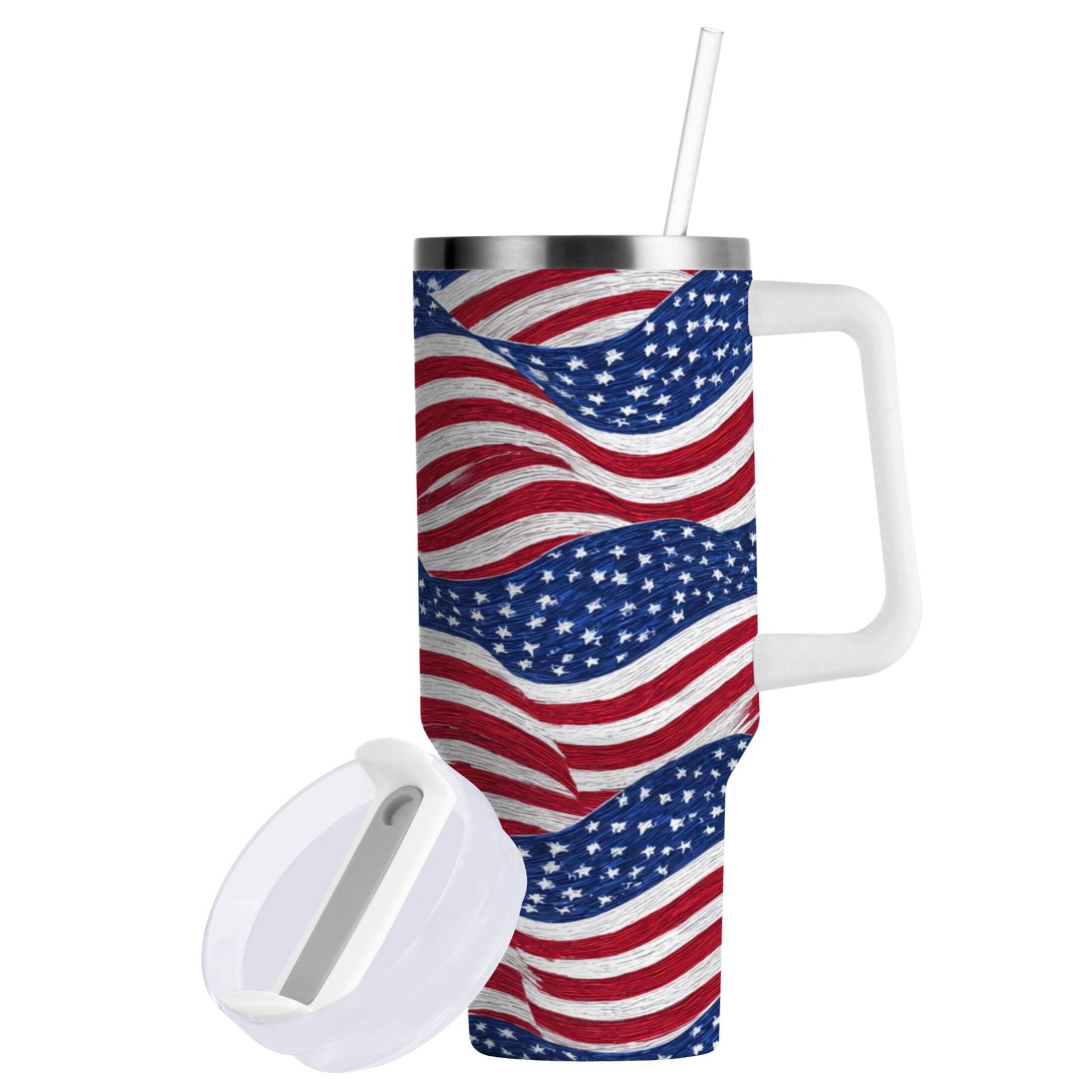 30 oz Insulated Stainless Steel Tumbler Double Wall Stainless Steel Tumbler with 2-Way Drinking Flags Wave Pattern C536X