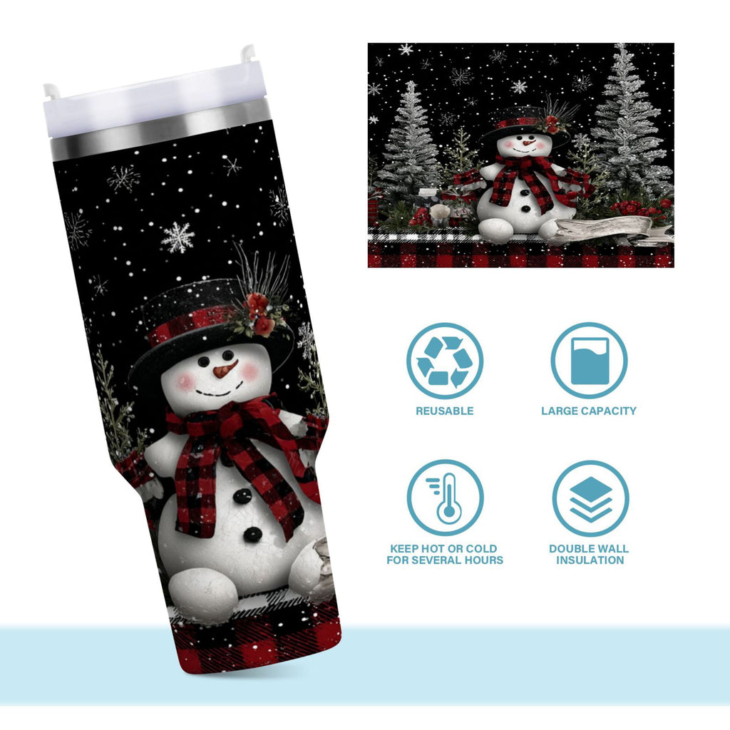 30 oz Insulated Stainless Steel Tumbler Double Wall Stainless Steel Tumbler with 2-Way Drinking Christmas Snowman C583P