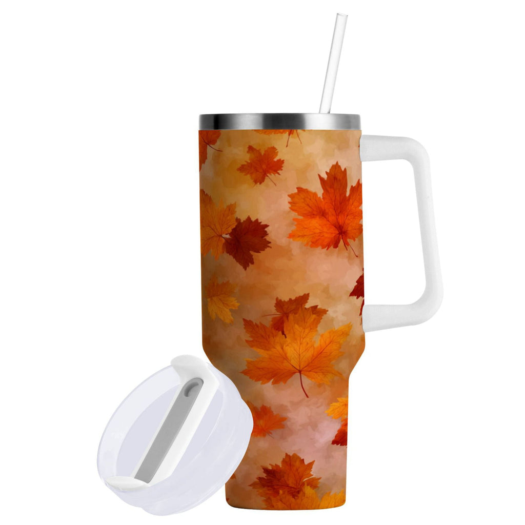 40 oz Insulated Stainless Steel Tumbler Double Wall Stainless Steel Tumbler with 2-Way Drinking Orange and Brown Autumn Leaves C481E
