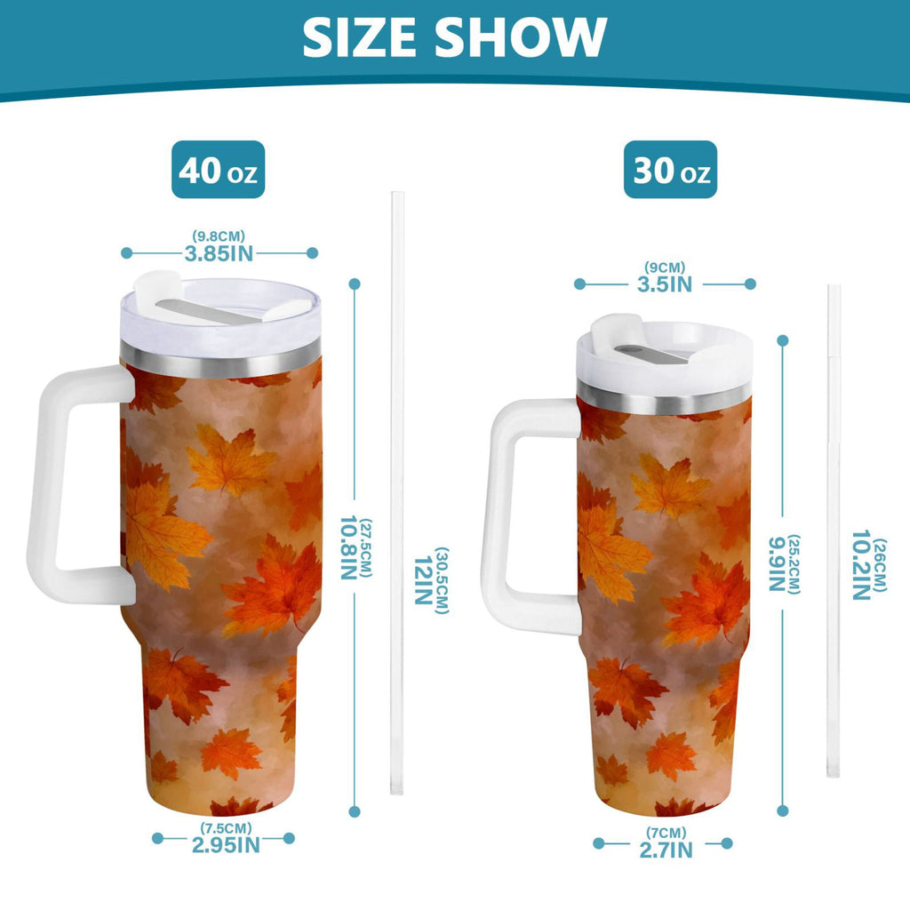 40 oz Insulated Stainless Steel Tumbler Double Wall Stainless Steel Tumbler with 2-Way Drinking Orange and Brown Autumn Leaves C481E