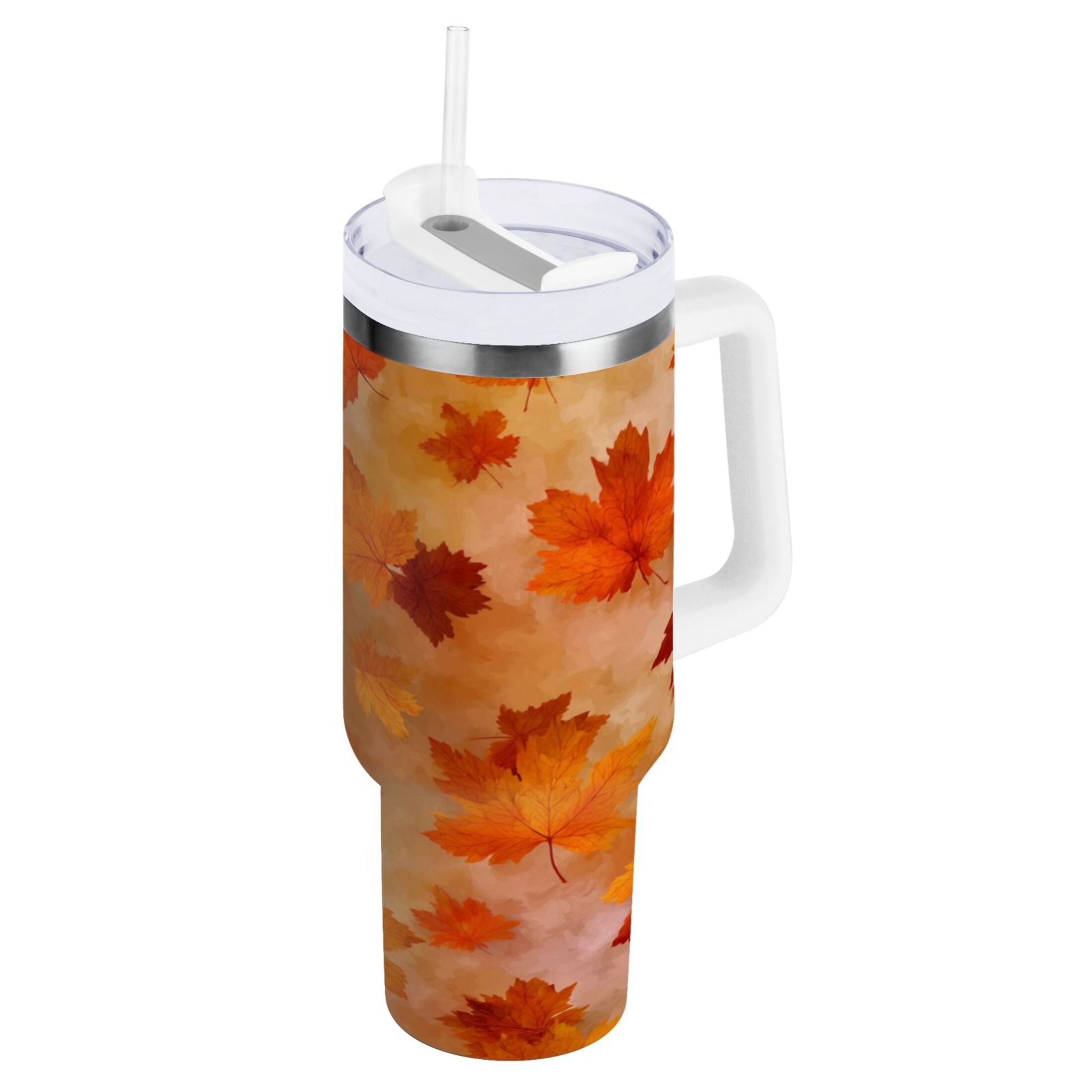 40 oz Insulated Stainless Steel Tumbler Double Wall Stainless Steel Tumbler with 2-Way Drinking Orange and Brown Autumn Leaves C481E
