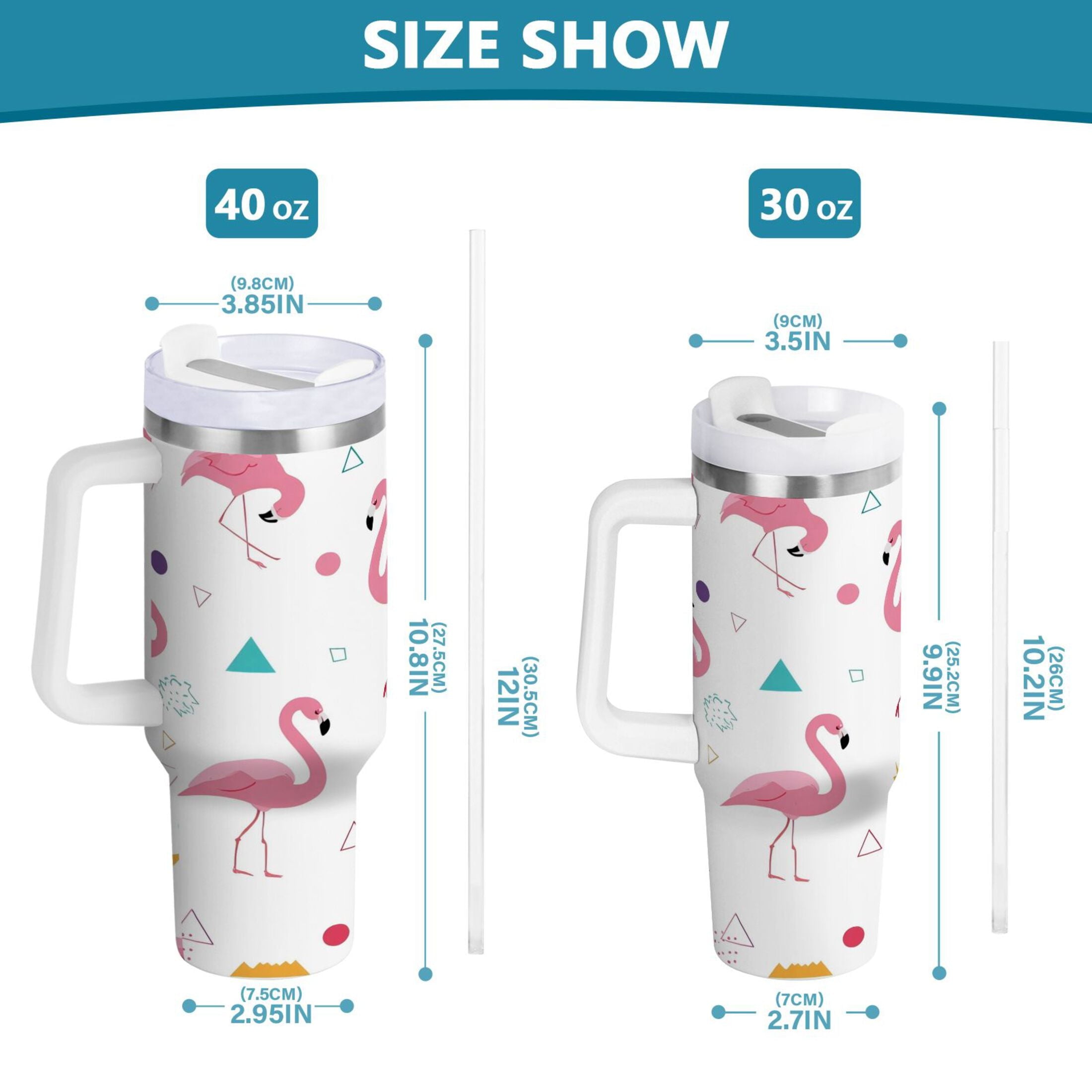 40 oz Insulated Stainless Steel Tumbler Double Wall Stainless Steel Tumbler with 2-Way Drinking Cute Flamingo Pattern C502Q