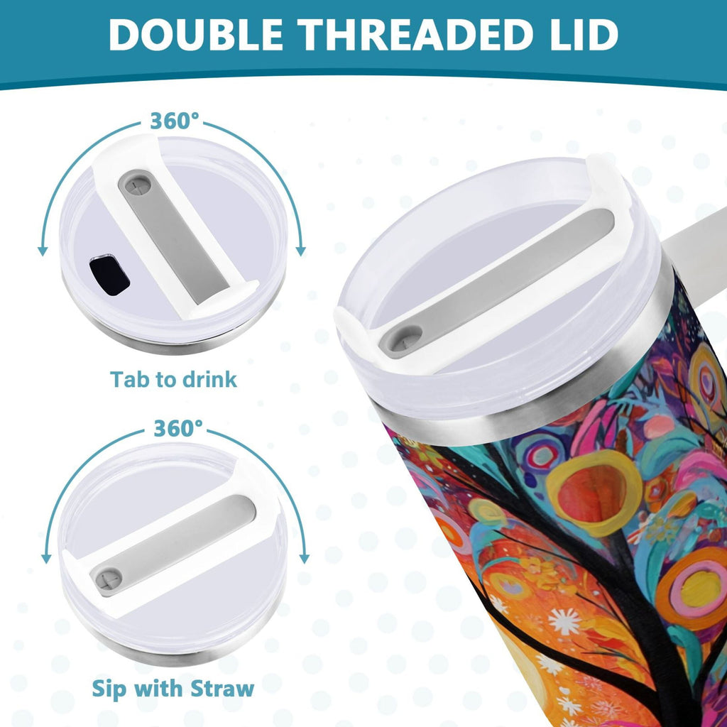 30 oz Insulated Stainless Steel Tumbler Double Wall Stainless Steel Tumbler with 2-Way Drinking Beautiful Abstract Tree Painting C654T