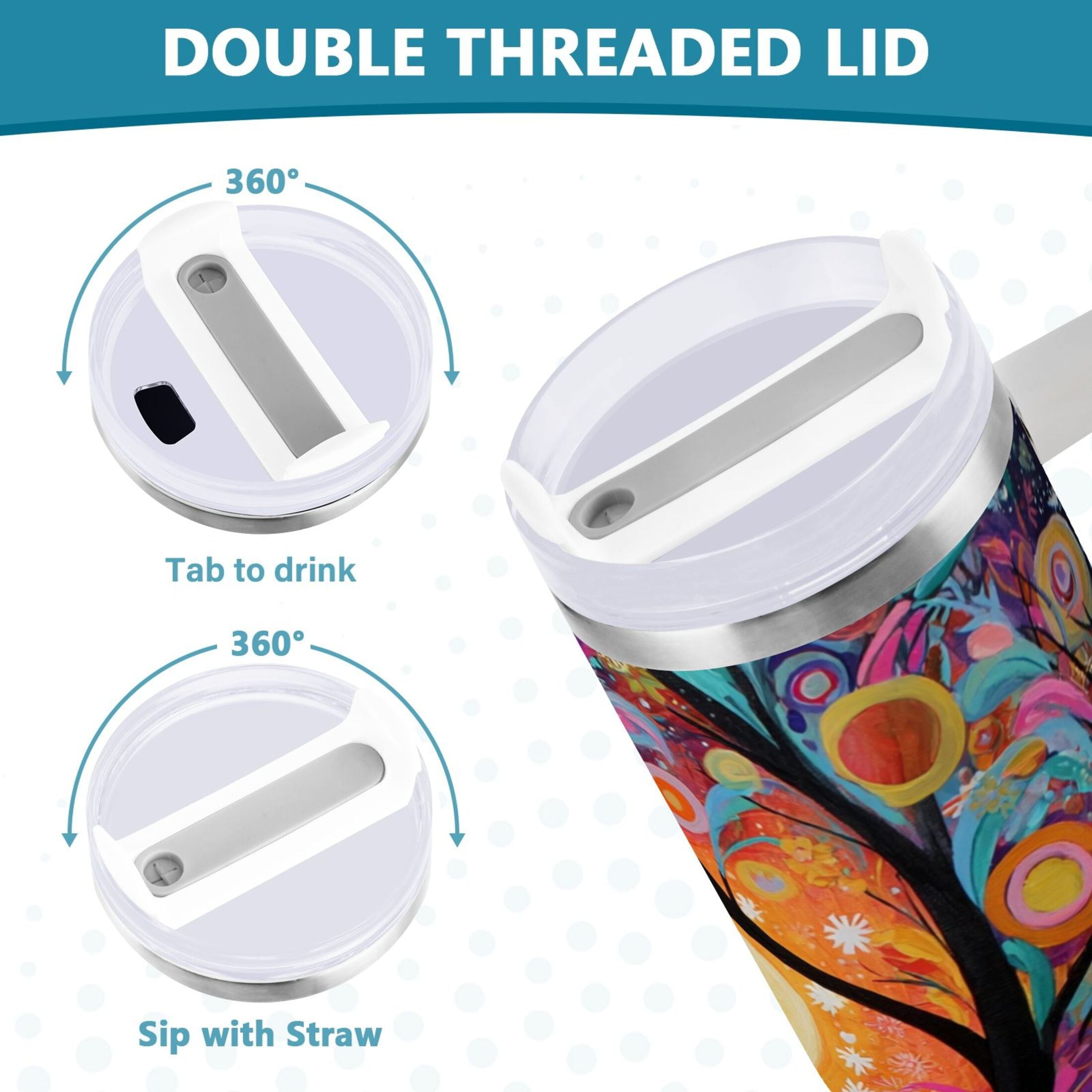 30 oz Insulated Stainless Steel Tumbler Double Wall Stainless Steel Tumbler with 2-Way Drinking Beautiful Abstract Tree Painting C654T