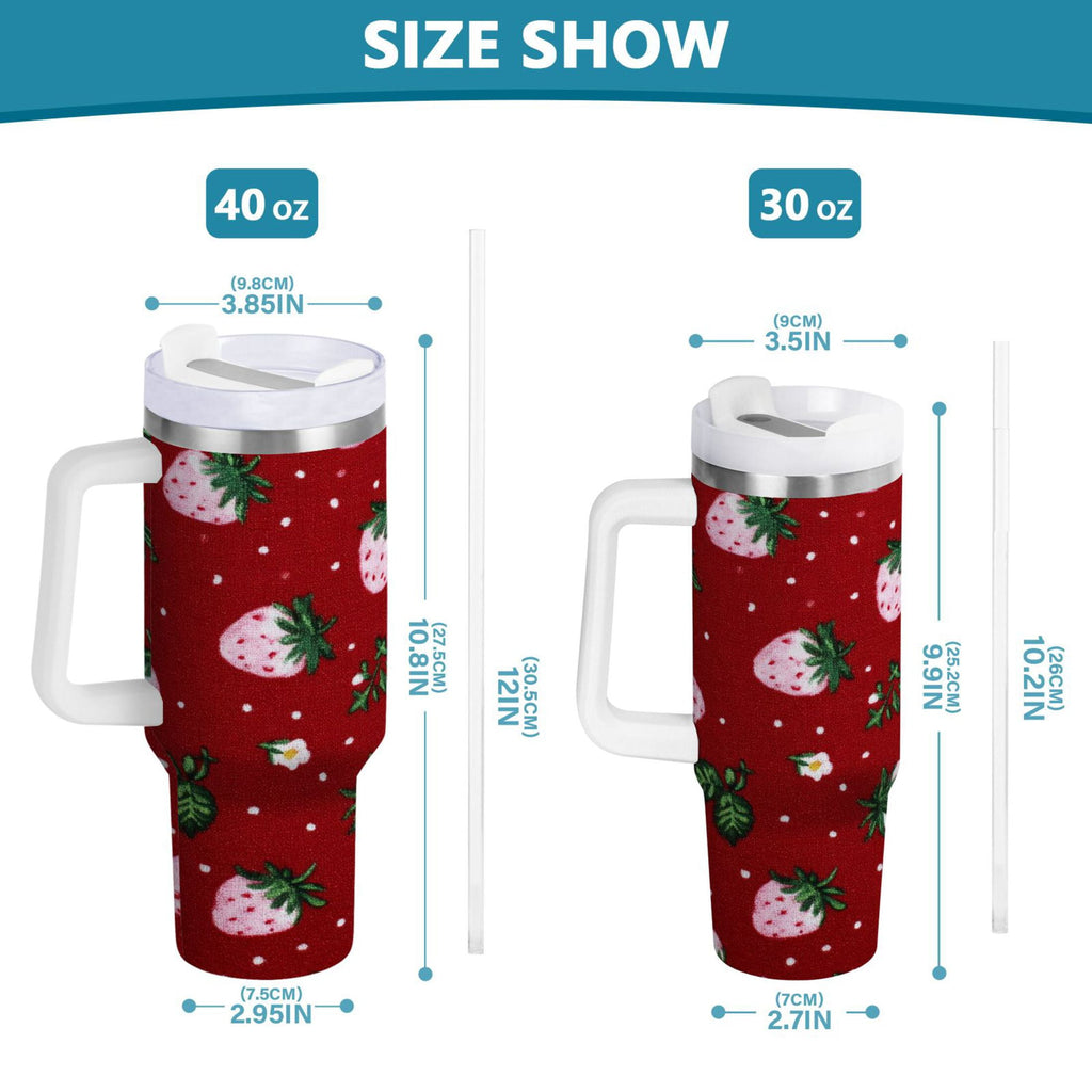 30 oz Insulated Stainless Steel Tumbler Double Wall Stainless Steel Tumbler with 2-Way Drinking Cute Pink Strawberry Pattern C630F