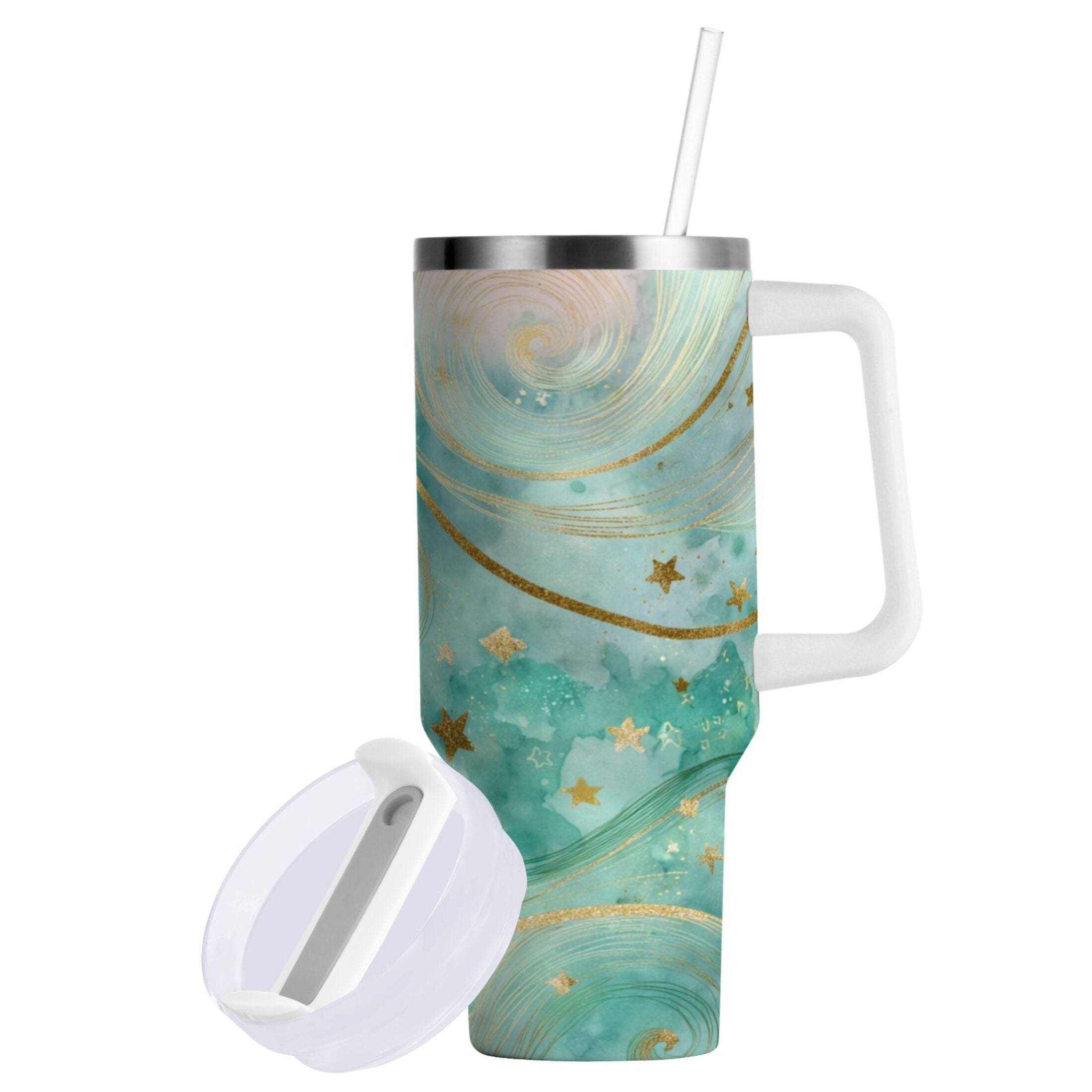 30 oz Insulated Stainless Steel Tumbler Double Wall Stainless Steel Tumbler with 2-Way Drinking Beautiful Swirling Lines C509N