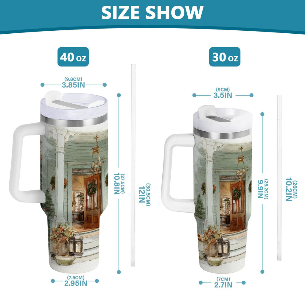 30 oz Insulated Stainless Steel Tumbler Double Wall Stainless Steel Tumbler with 2-Way Drinking Charming Christmas Doorway C670X