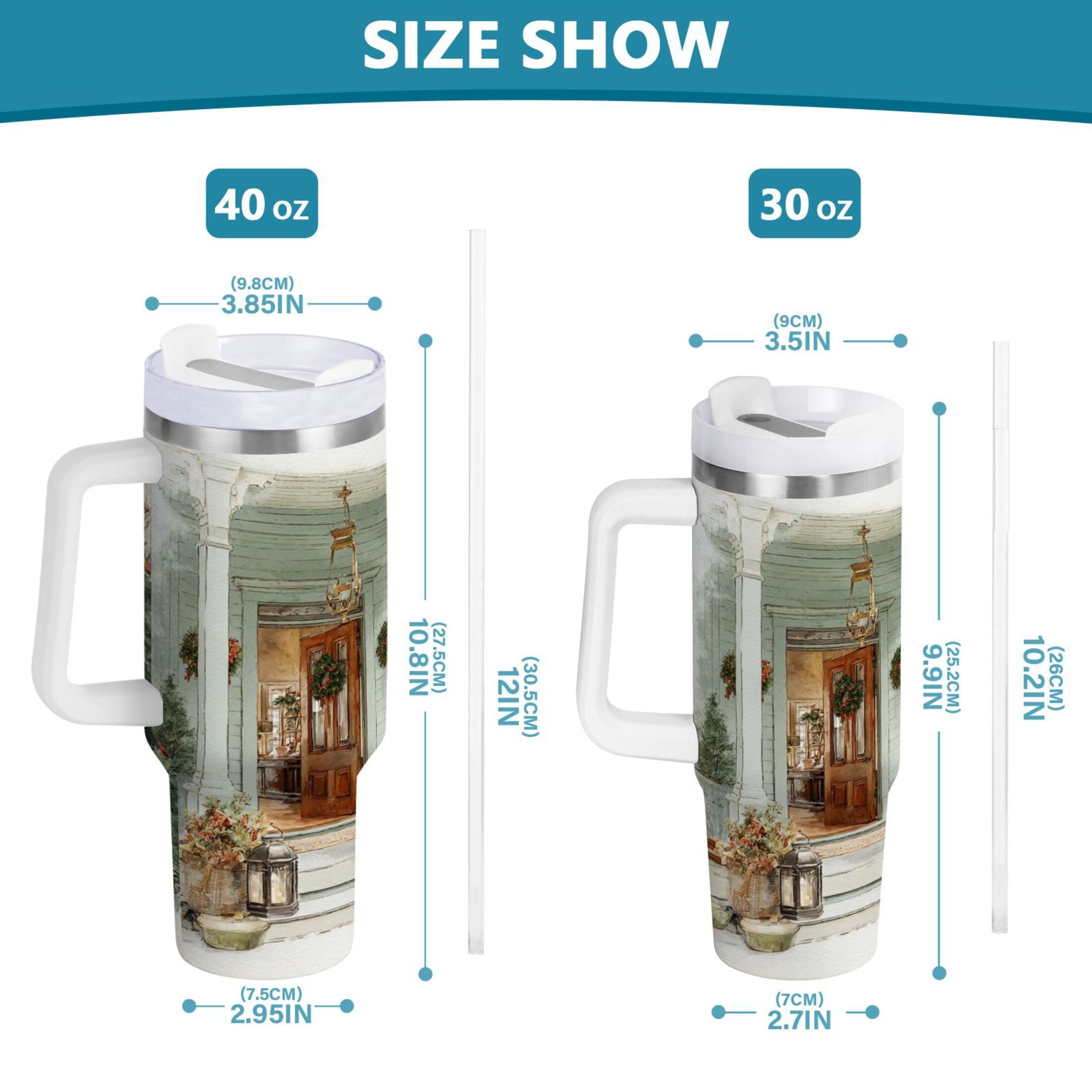 30 oz Insulated Stainless Steel Tumbler Double Wall Stainless Steel Tumbler with 2-Way Drinking Charming Christmas Doorway C670X