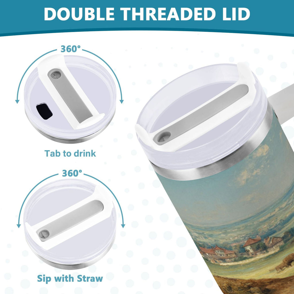 30 oz Insulated Stainless Steel Tumbler Double Wall Stainless Steel Tumbler with 2-Way Drinking Buffalo Herd Oil Painting C660X