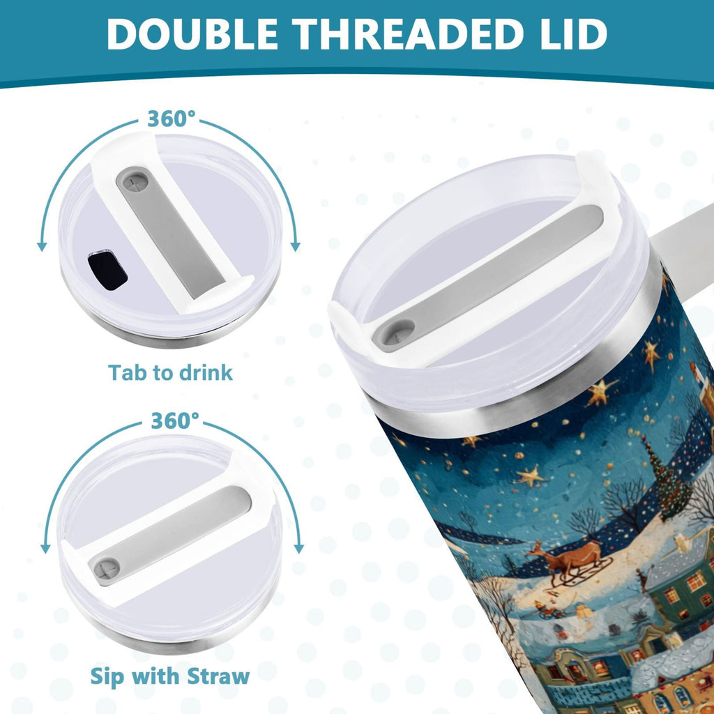 30 oz Insulated Stainless Steel Tumbler Double Wall Stainless Steel Tumbler with 2-Way Drinking Whimsical Christmas Scene C545R
