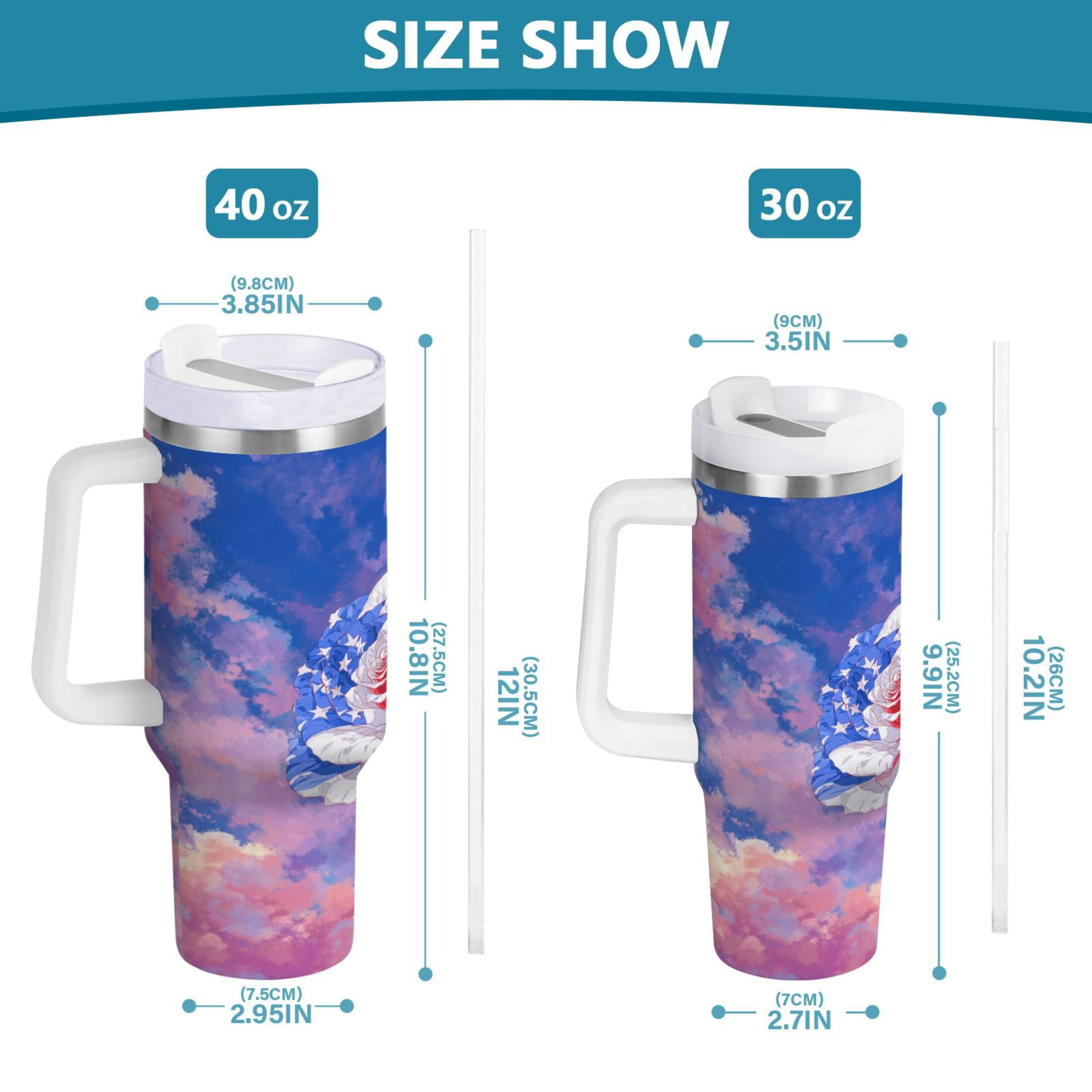 30 oz Insulated Stainless Steel Tumbler Double Wall Stainless Steel Tumbler with 2-Way Drinking Rose with Flag Pattern C547K