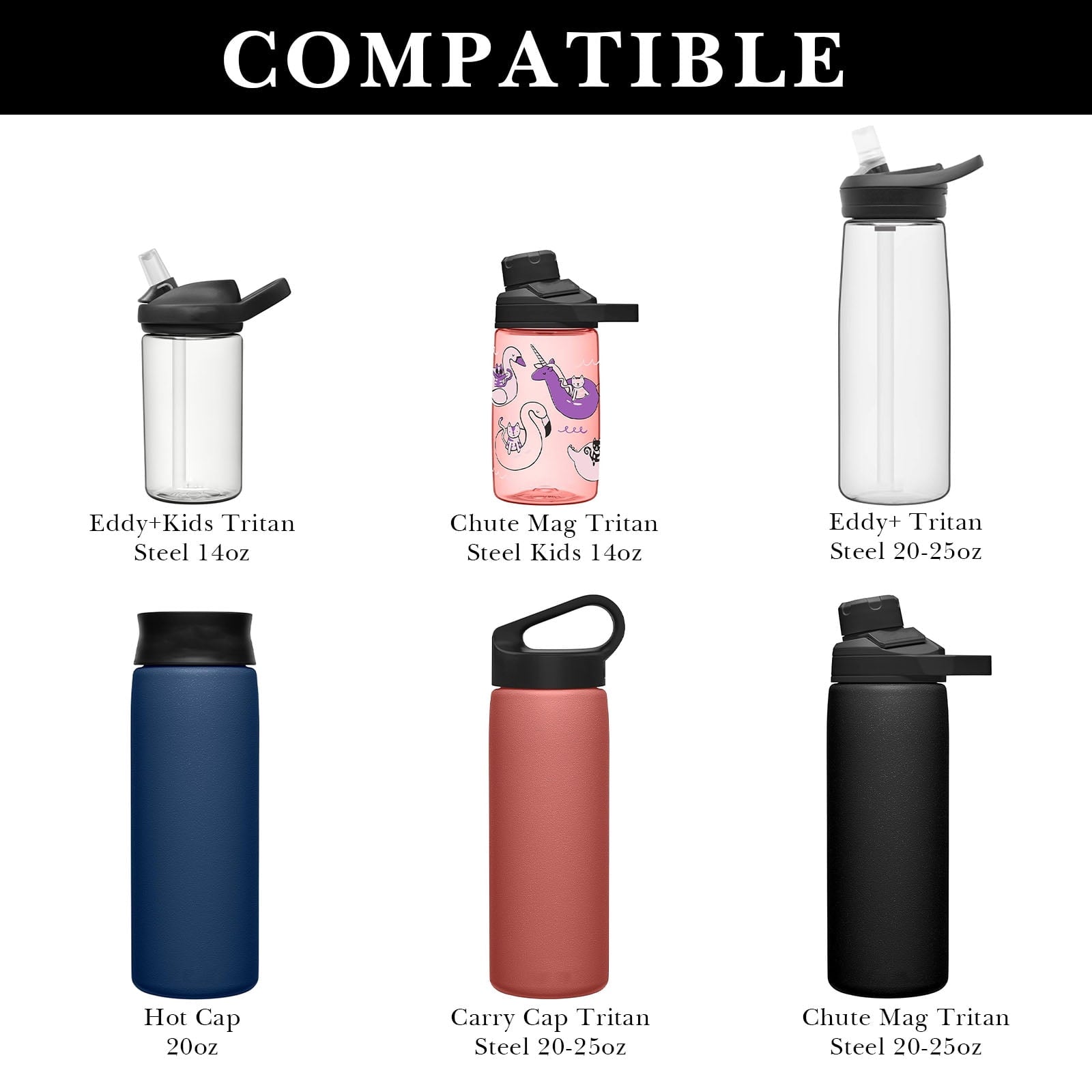 Linkidea 2 Pack Water Bottle Boot Compatible with CamelBak Eddy+20oz/25oz, Chute Mag 20oz/25oz, Carry Cap, Silicone Anti-Slip Bottle Bottom Bumper Protector (Clear White) C389L