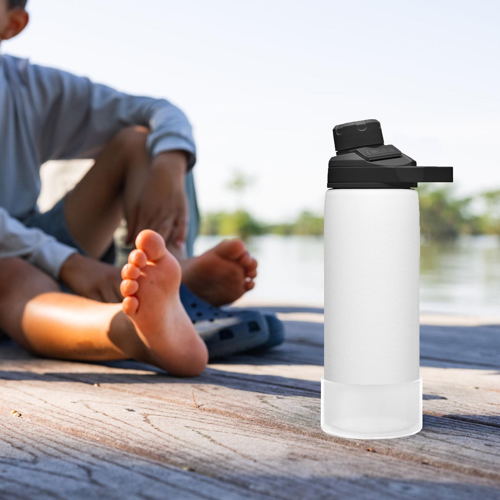 Linkidea 2 Pack Water Bottle Boot Compatible with CamelBak Eddy+20oz/25oz, Chute Mag 20oz/25oz, Carry Cap, Silicone Anti-Slip Bottle Bottom Bumper Protector (Clear White) C389L