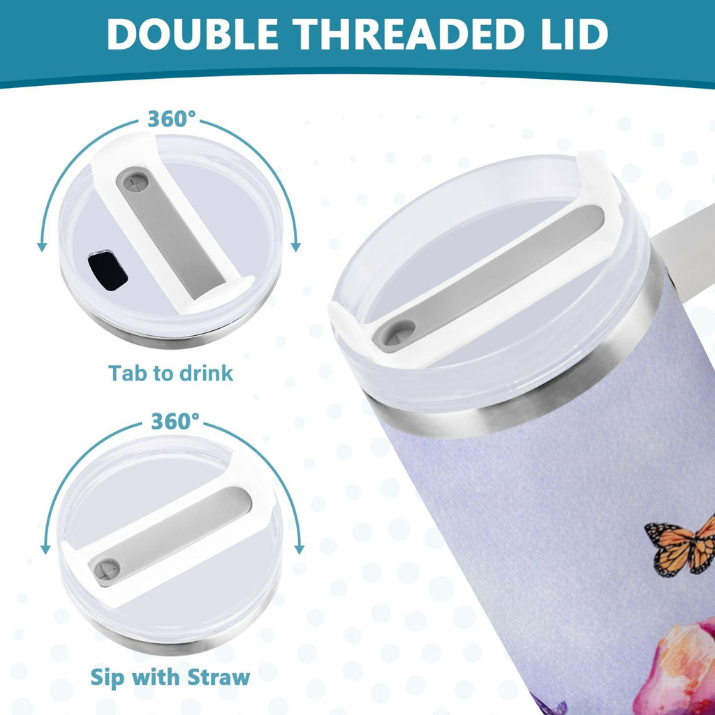 30 oz Insulated Stainless Steel Tumbler Double Wall Stainless Steel Tumbler with 2-Way Drinking Watercolor Tulips and Lavender C487B