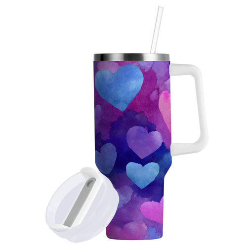 30 oz Insulated Stainless Steel Tumbler Double Wall Stainless Steel Tumbler with 2-Way Drinking Indigo and Violet Hearts C479N