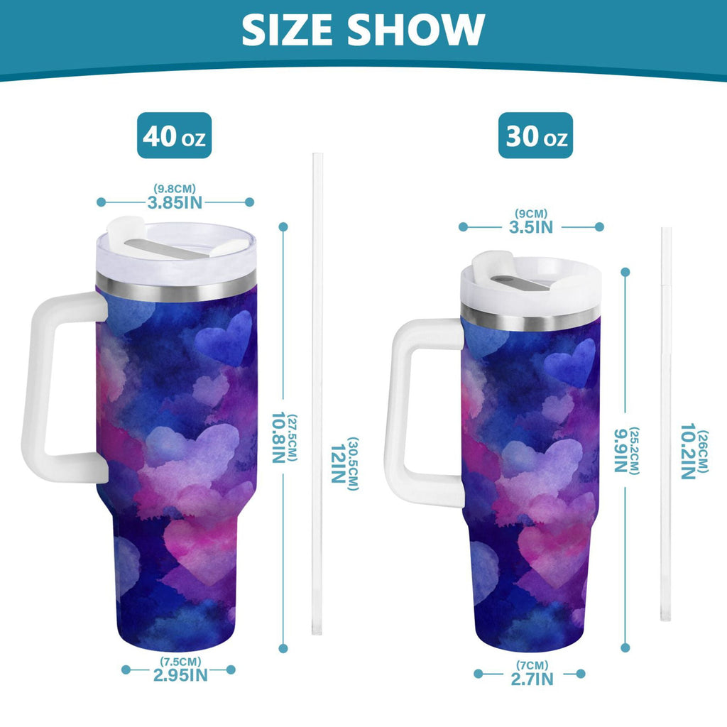 30 oz Insulated Stainless Steel Tumbler Double Wall Stainless Steel Tumbler with 2-Way Drinking Indigo and Violet Hearts C479N