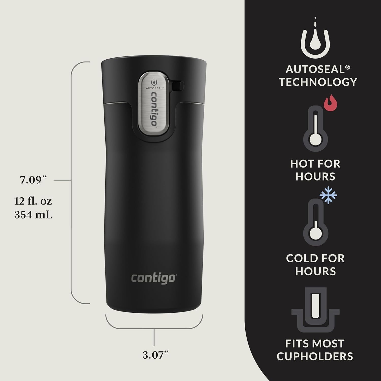 Contigo AUTOSEAL West Loop Vacuum-Insulated Stainless Steel Travel Mug with Easy-Clean Lid, 12oz, Matte Black C102Q