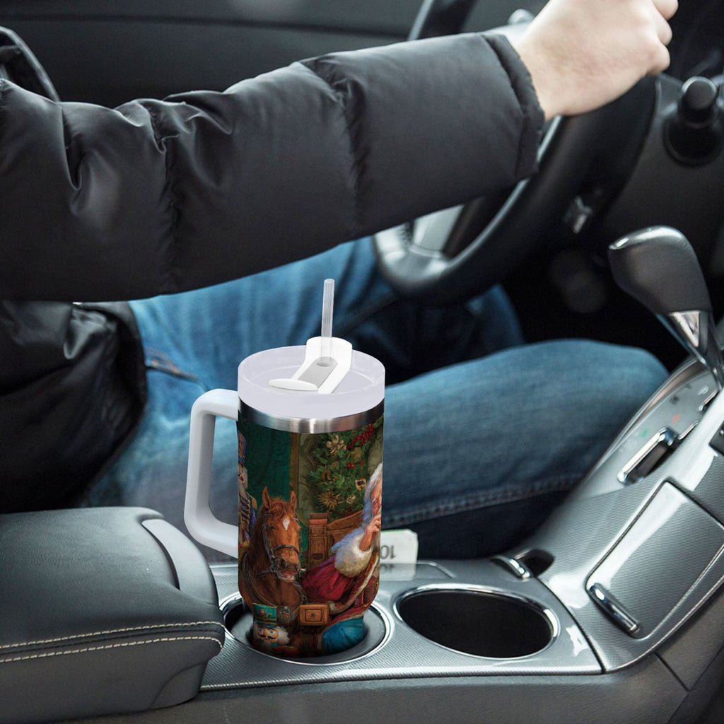 40 oz Insulated Stainless Steel Tumbler Double Wall Stainless Steel Tumbler with 2-Way Drinking Santa Eating Cookies C548Y