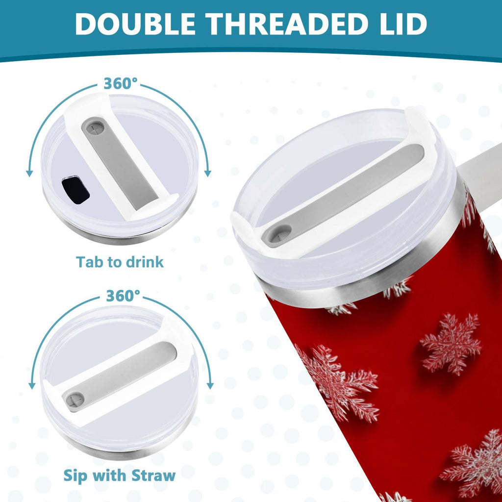 30 oz Insulated Stainless Steel Tumbler Double Wall Stainless Steel Tumbler with 2-Way Drinking Red and White Snowflakes C554W