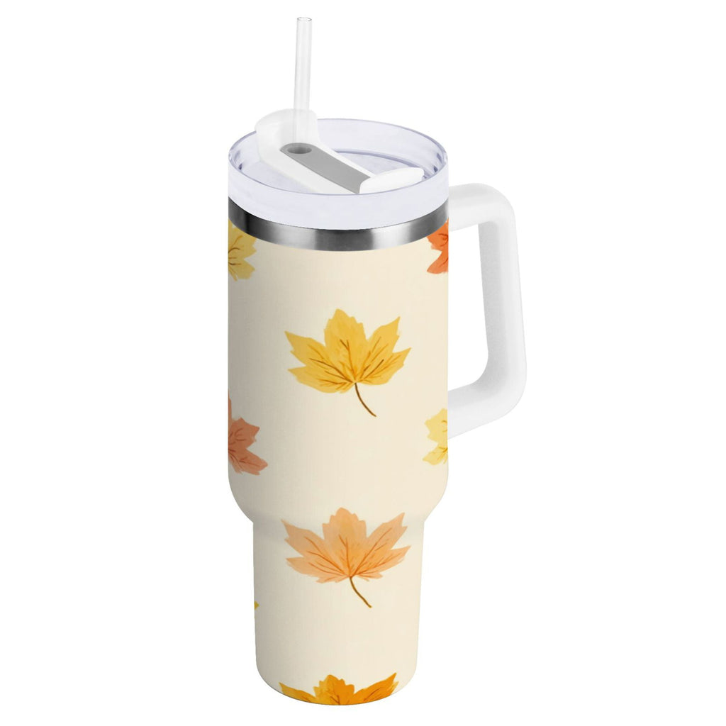 40 oz Insulated Stainless Steel Tumbler Double Wall Stainless Steel Tumbler with 2-Way Drinking Yellow Maple Leaves Pattern C483M