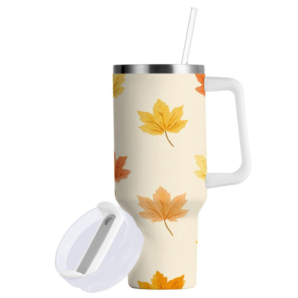 40 oz Insulated Stainless Steel Tumbler Double Wall Stainless Steel Tumbler with 2-Way Drinking Yellow Maple Leaves Pattern C483M