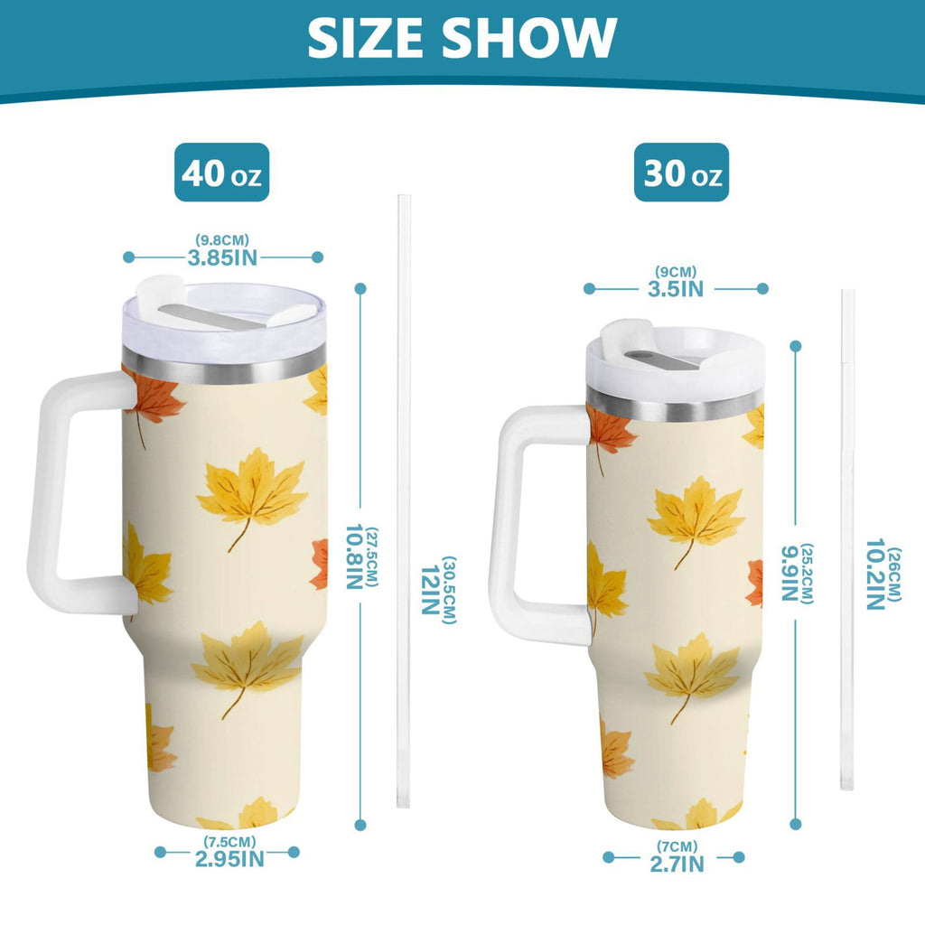 40 oz Insulated Stainless Steel Tumbler Double Wall Stainless Steel Tumbler with 2-Way Drinking Yellow Maple Leaves Pattern C483M
