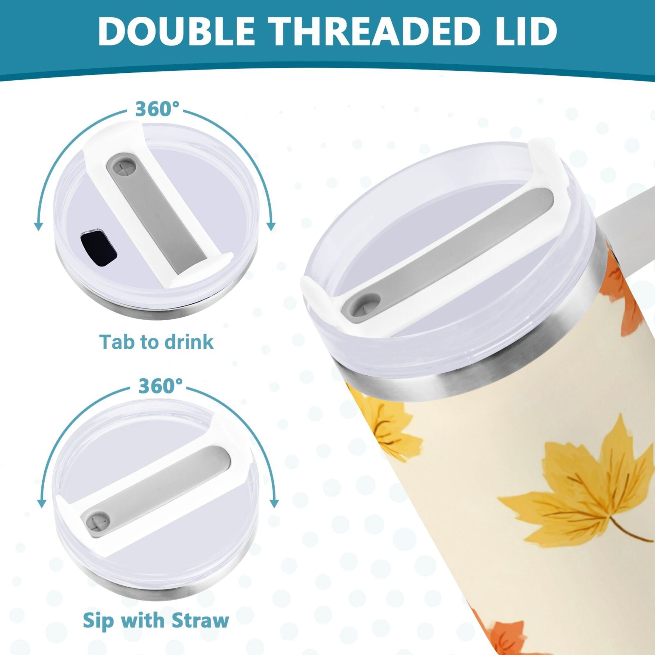 40 oz Insulated Stainless Steel Tumbler Double Wall Stainless Steel Tumbler with 2-Way Drinking Yellow Maple Leaves Pattern C483M