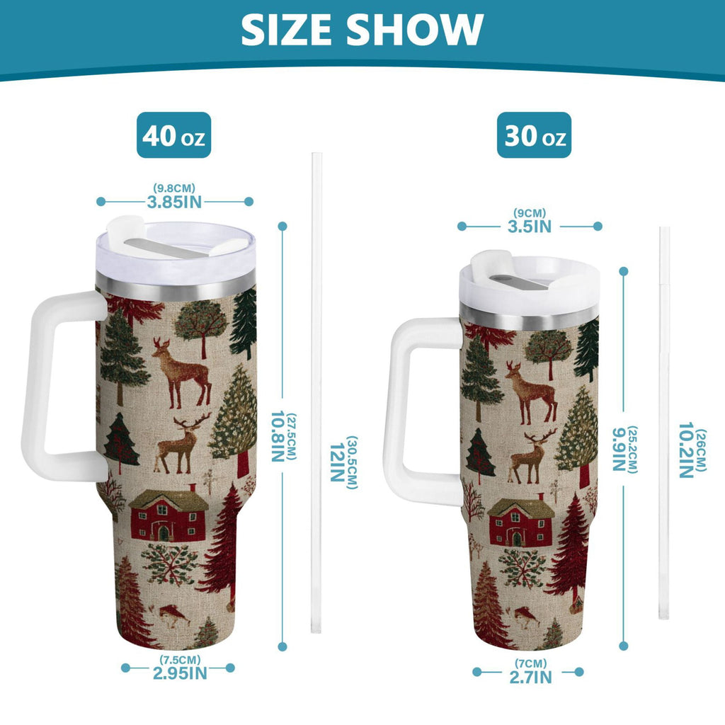 30 oz Insulated Stainless Steel Tumbler Double Wall Stainless Steel Tumbler with 2-Way Drinking Christmas Trees Deer and Houses C577W