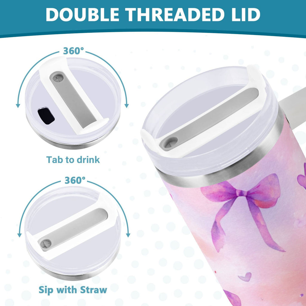 30 oz Insulated Stainless Steel Tumbler Double Wall Stainless Steel Tumbler with 2-Way Drinking Watercolor Purple Bows C591J