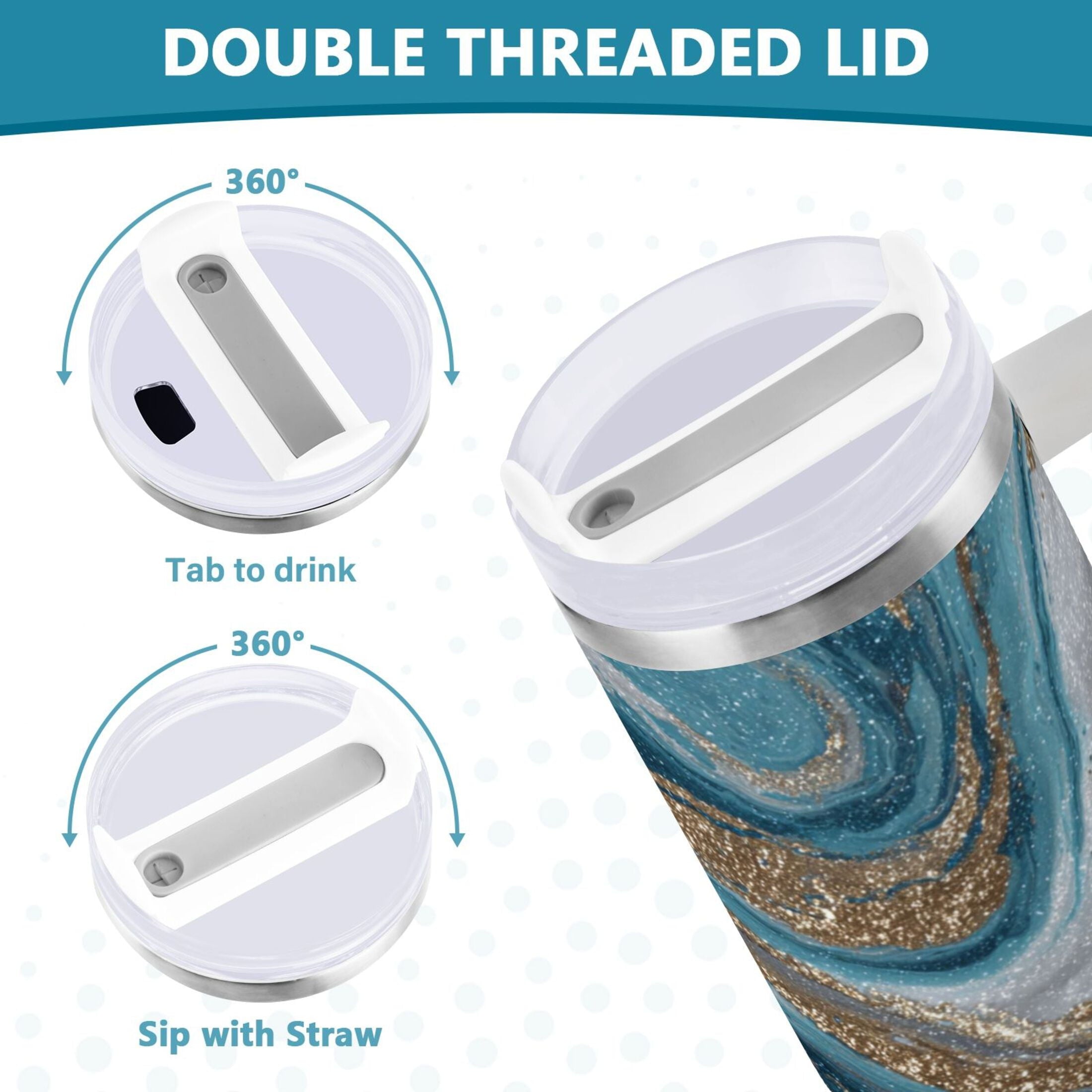 30 oz Insulated Stainless Steel Tumbler Double Wall Stainless Steel Tumbler with 2-Way Drinking Blue and Gold Swirling C497F