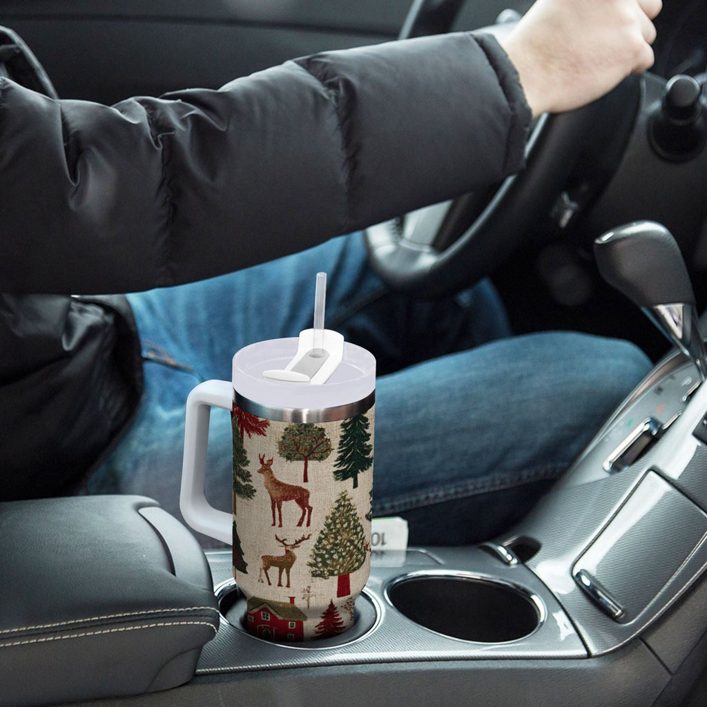 30 oz Insulated Stainless Steel Tumbler Double Wall Stainless Steel Tumbler with 2-Way Drinking Christmas Trees Deer and Houses C577W