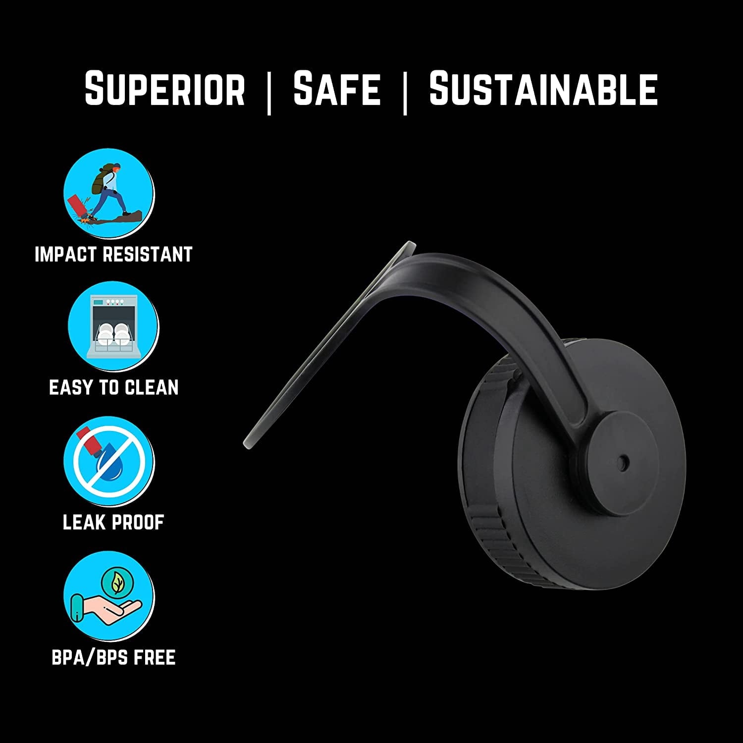 NuRich Loop Top Lid for Wide Mouth Hydro Flask, Nalgene &amp; Simple Water Bottles C213L
