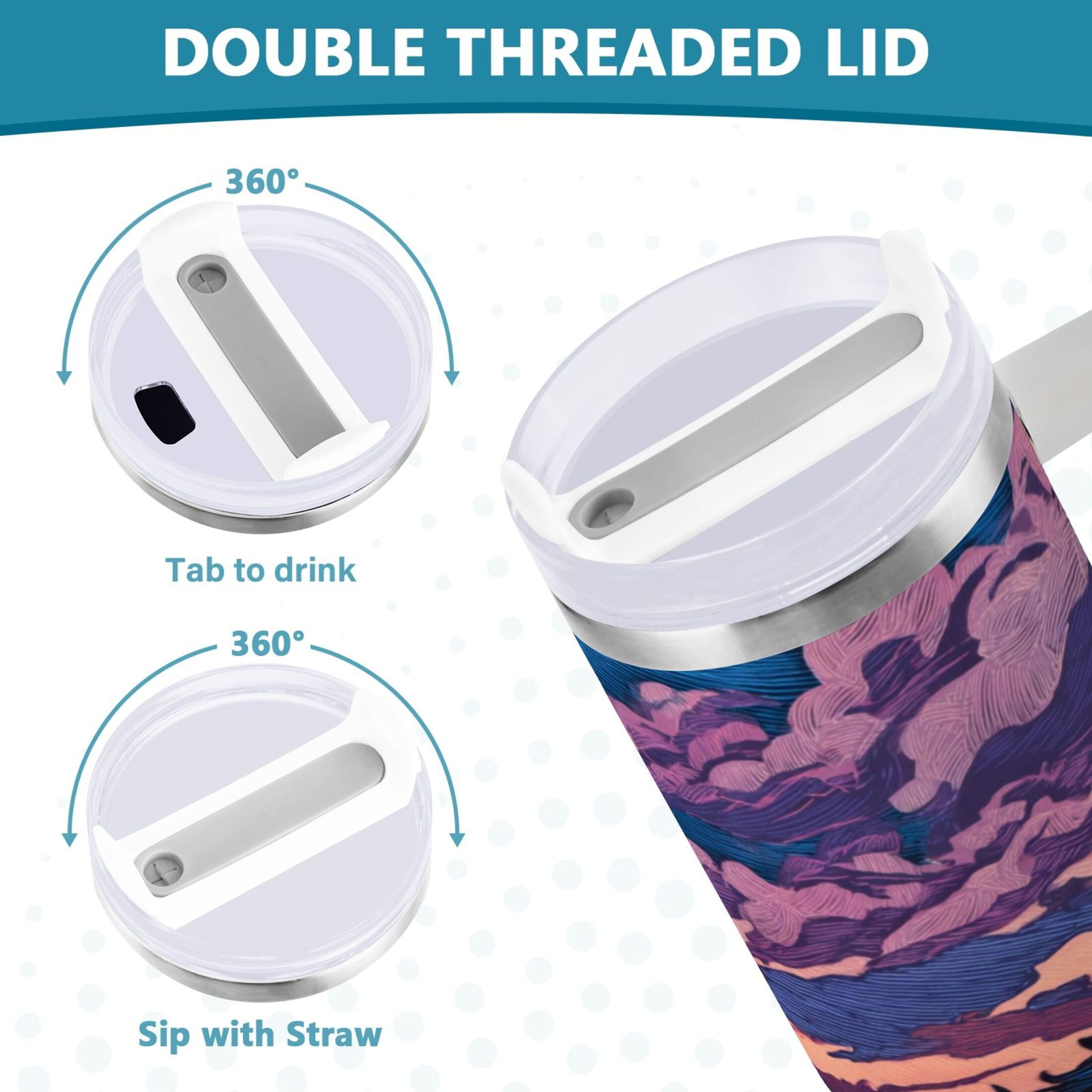 40 oz Insulated Stainless Steel Tumbler Double Wall Stainless Steel Tumbler with 2-Way Drinking Wild Horses Running C506V