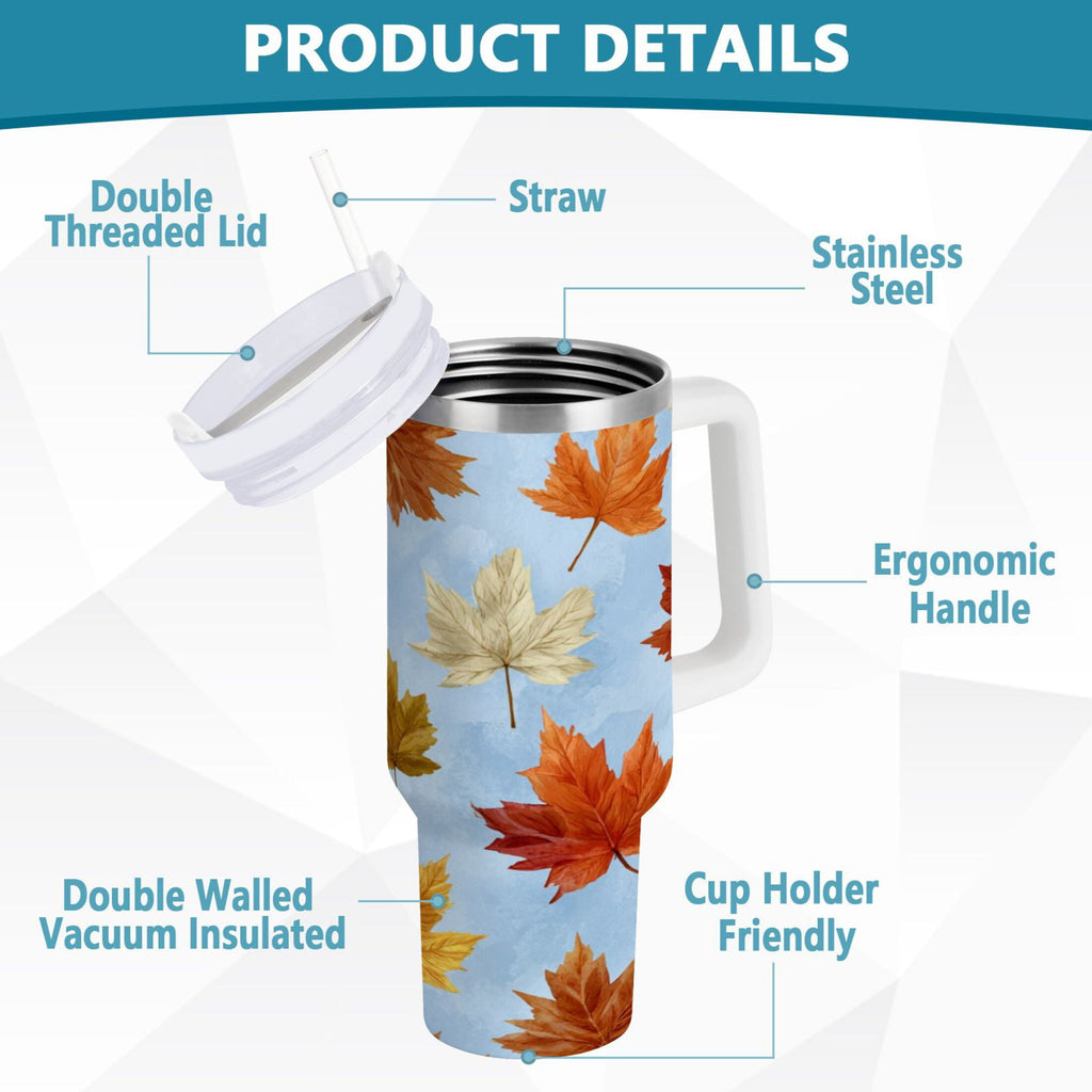 30 oz Insulated Stainless Steel Tumbler Double Wall Stainless Steel Tumbler with 2-Way Drinking Autumn Maple Leaves C641A