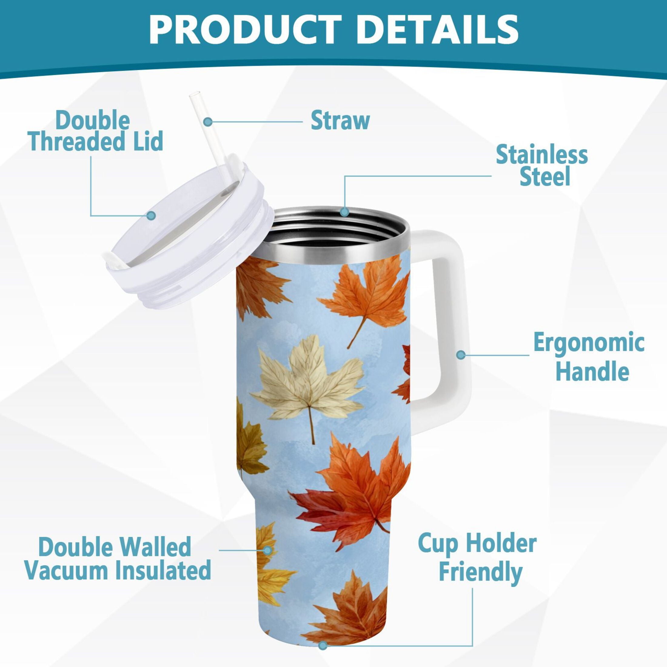 30 oz Insulated Stainless Steel Tumbler Double Wall Stainless Steel Tumbler with 2-Way Drinking Autumn Maple Leaves C641A