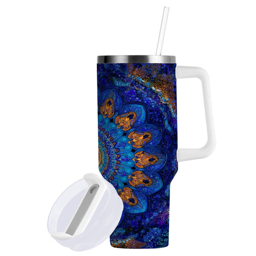 30 oz Insulated Stainless Steel Tumbler Double Wall Stainless Steel Tumbler with 2-Way Drinking Blue Kaleidoscopic Pattern C458A