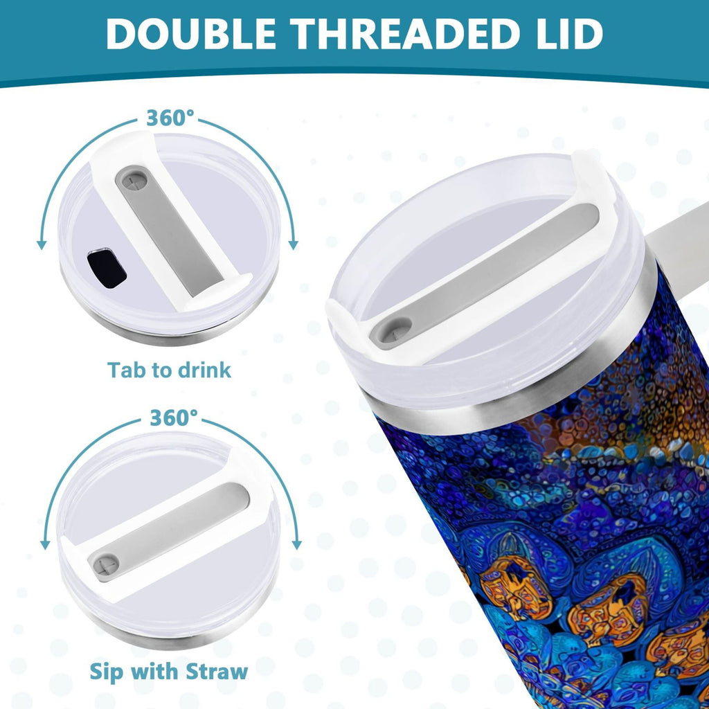 30 oz Insulated Stainless Steel Tumbler Double Wall Stainless Steel Tumbler with 2-Way Drinking Blue Kaleidoscopic Pattern C458A