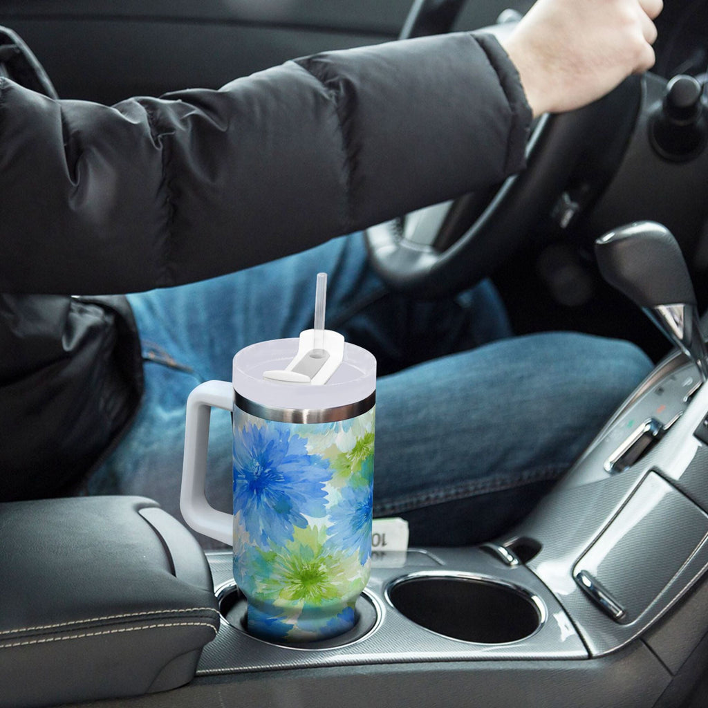 40 oz Insulated Stainless Steel Tumbler Double Wall Stainless Steel Tumbler with 2-Way Drinking Watercolor Blue Cornflowers C567W