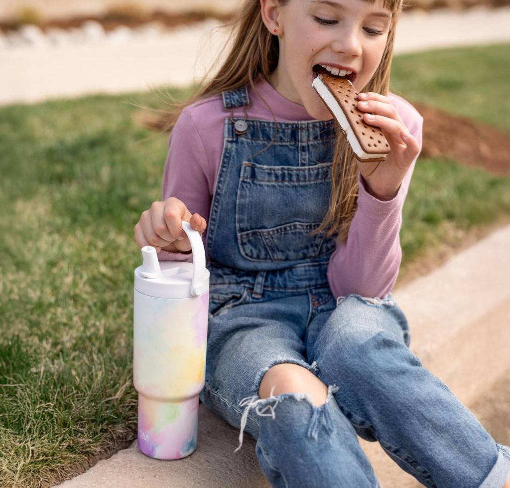 Simple Modern 24 fl oz Insulated Stainless Steel Trek Pivot Tumbler with Straw Lid and Top Handle|Cotton Candy Tie Dye C407C