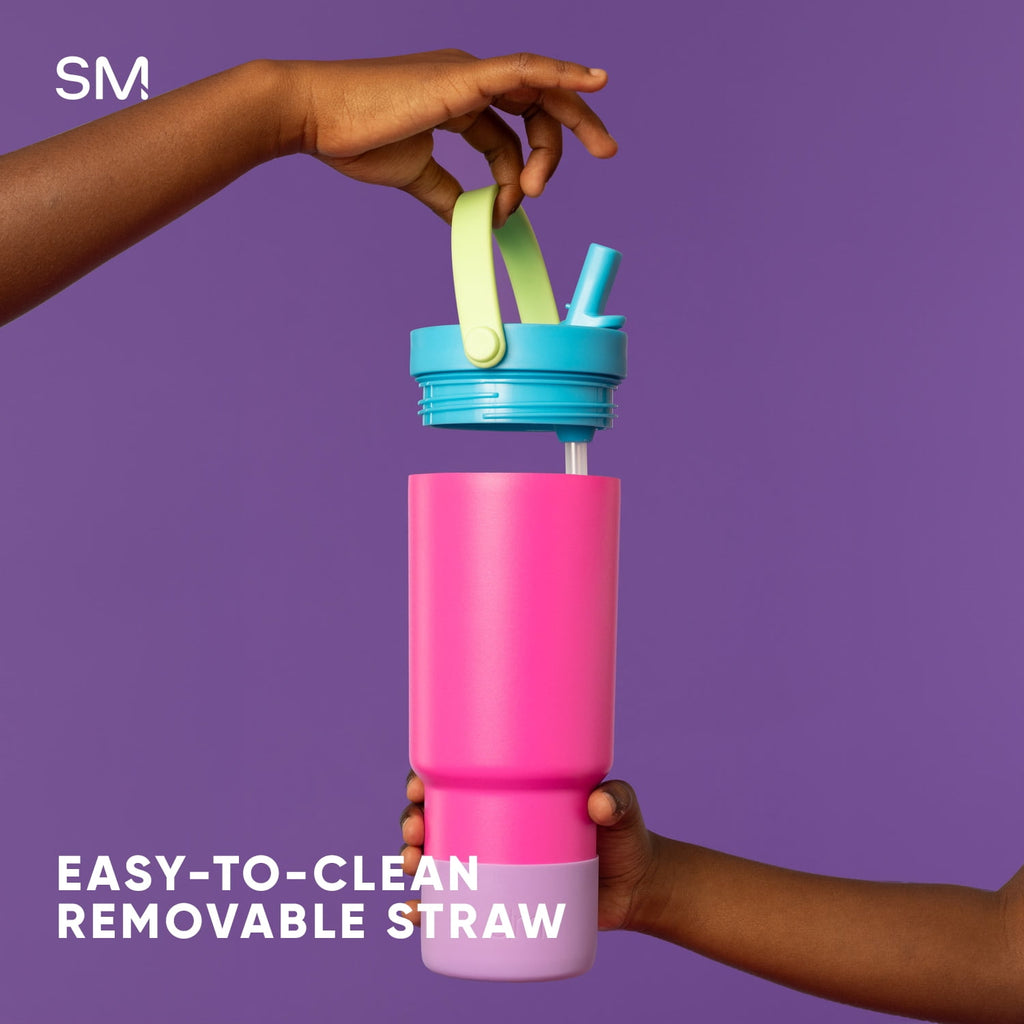 Simple Modern 24 fl oz Insulated Stainless Steel Trek Pivot Tumbler with Straw Lid and Top Handle|Cotton Candy Tie Dye C407C