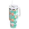 40 oz Insulated Stainless Steel Tumbler Double Wall Stainless Steel Tumbler with 2-Way Drinking Pastel Green and Peach Bows C494W