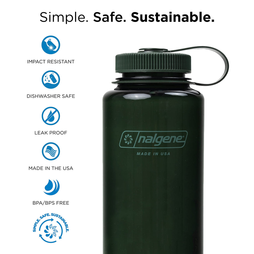 Nalgene Monochrome BPA-Free Recycled Reusable Water Bottle for Backpacking, Hiking, Gym - 32 oz Shatterproof Jade C140D