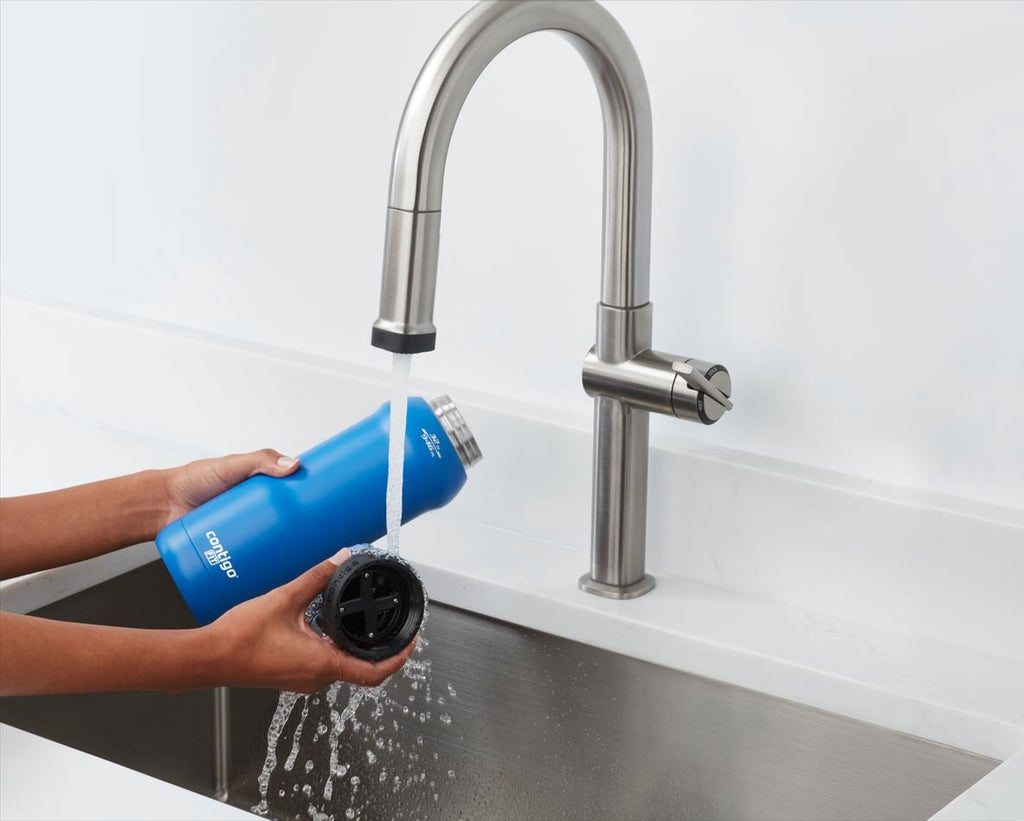 Contigo Fit Stainless Steel AUTOSPOUT Water Bottle with Straw, Blue Amp, 32 fl oz. C105V