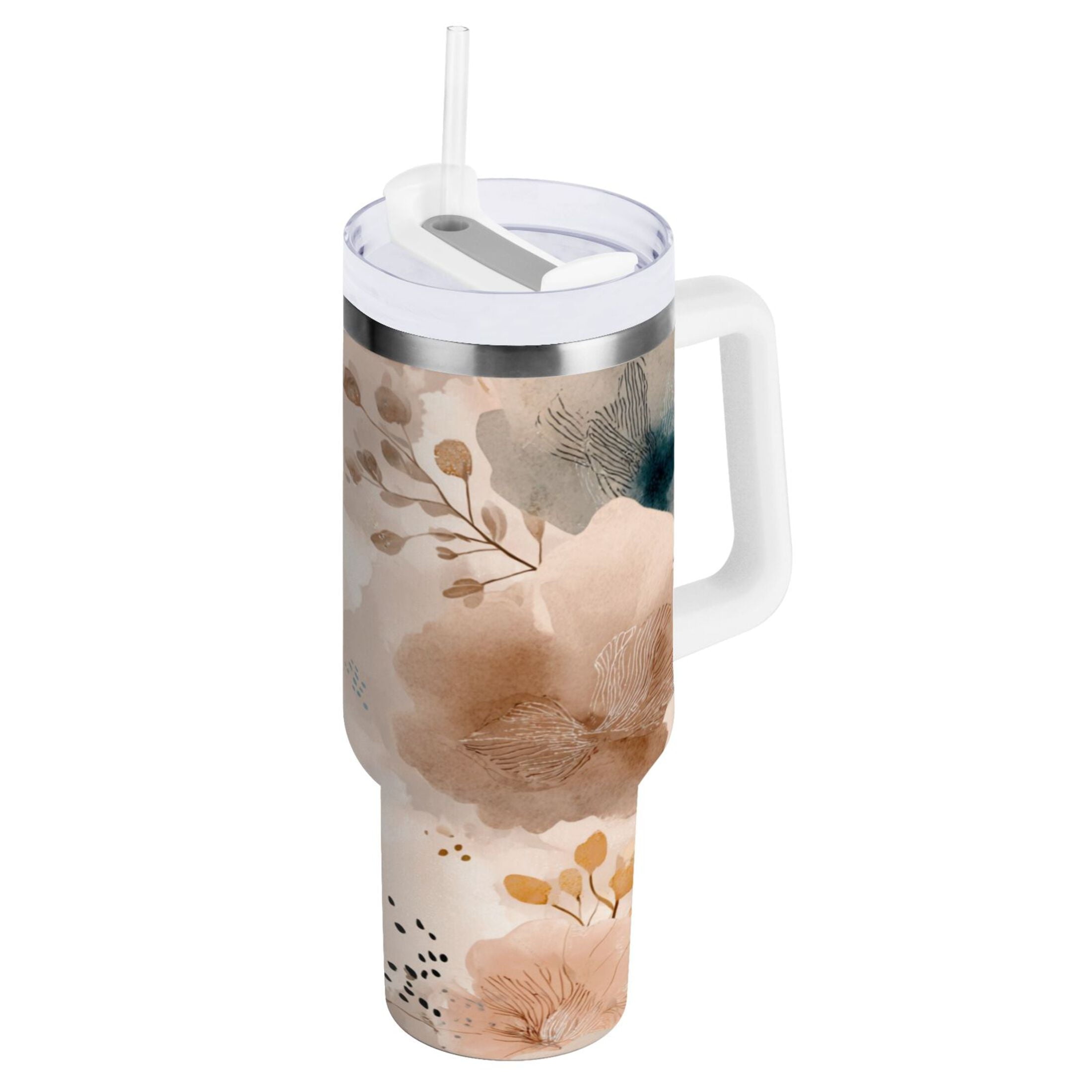 30 oz Insulated Stainless Steel Tumbler Double Wall Stainless Steel Tumbler with 2-Way Drinking Hazy Ethereal Flowers C445S